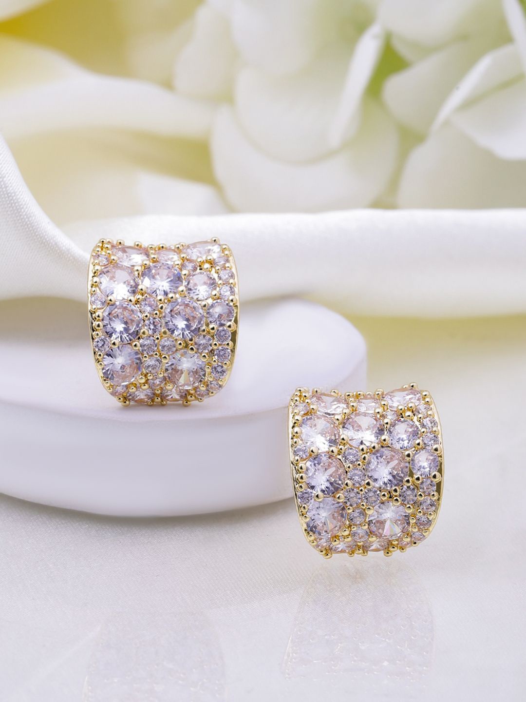 

Rubans 22K Gold Plated AD & Cubic Zirconia Studded Half Hoop Earrings