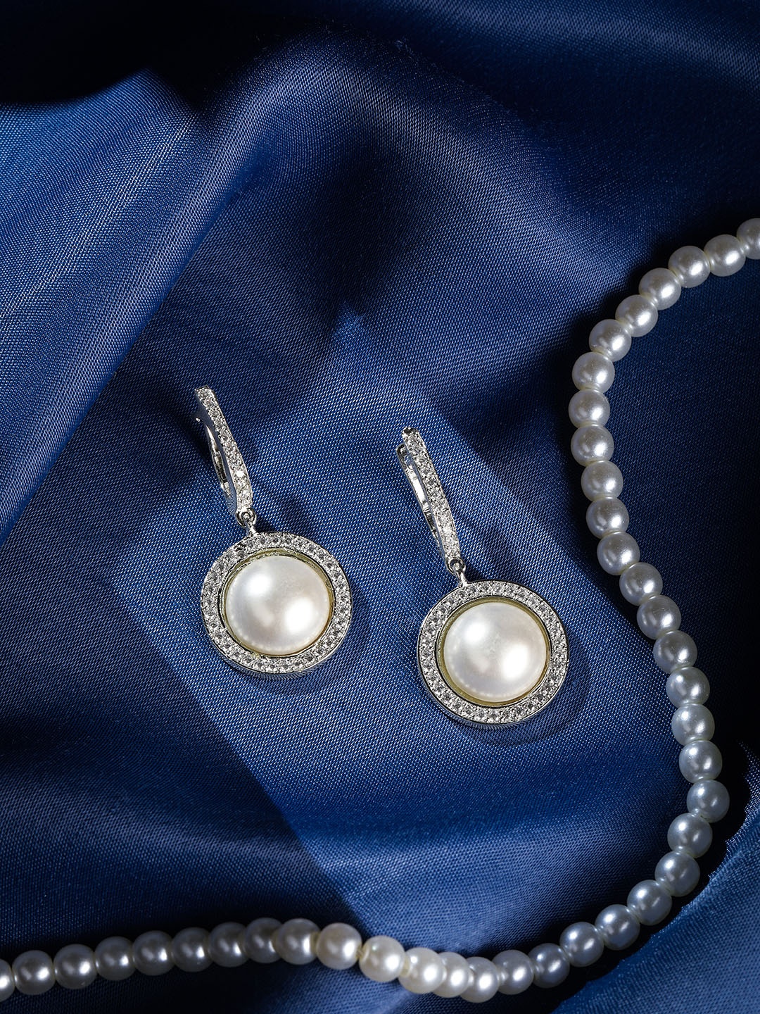 

Manikya Rhodium-Plated CZ Circular Drop Earrings, Silver