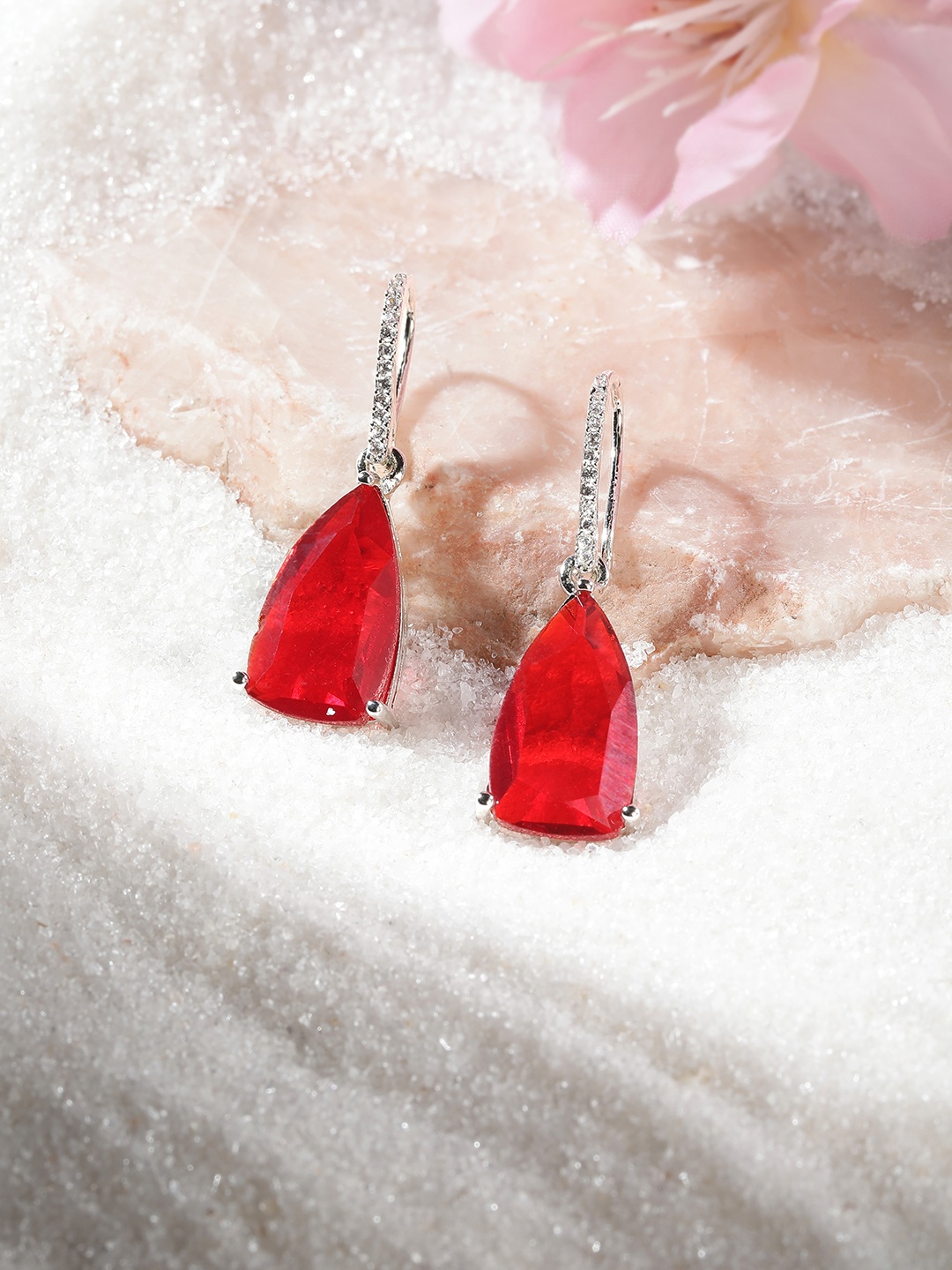 

Manikya Teardrop Shaped Drop Earrings, Red