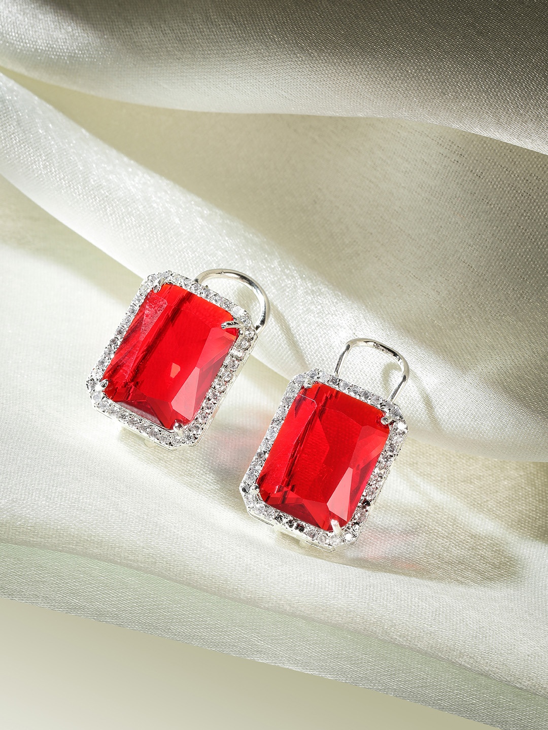 

Manikya Square Studs Earrings, Red