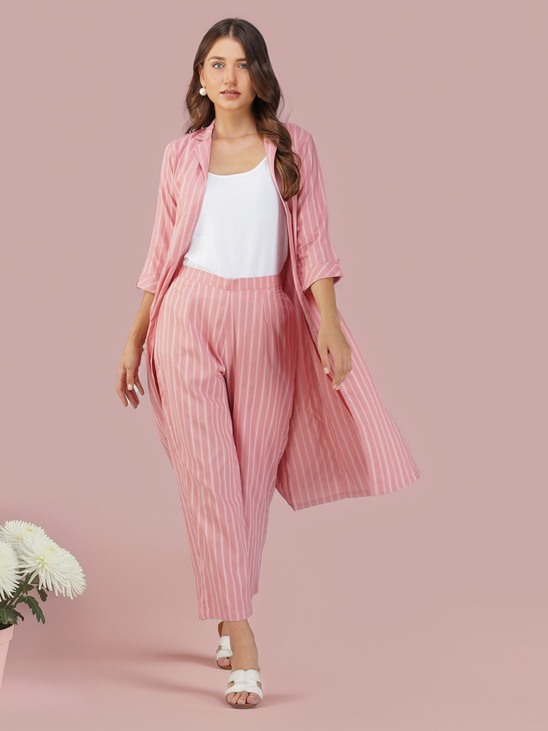 

Bindigasm Striped Top Jacket & Palazzos, Peach