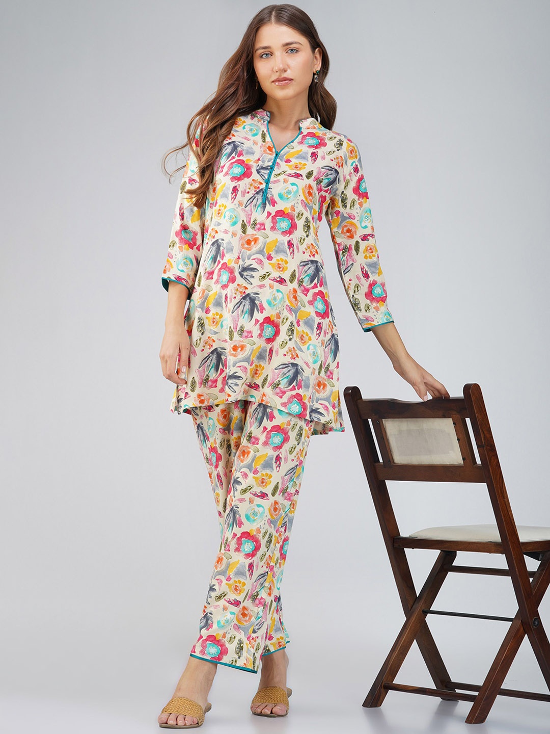 

Bindigasm Printed Top With Palazzo, Blue