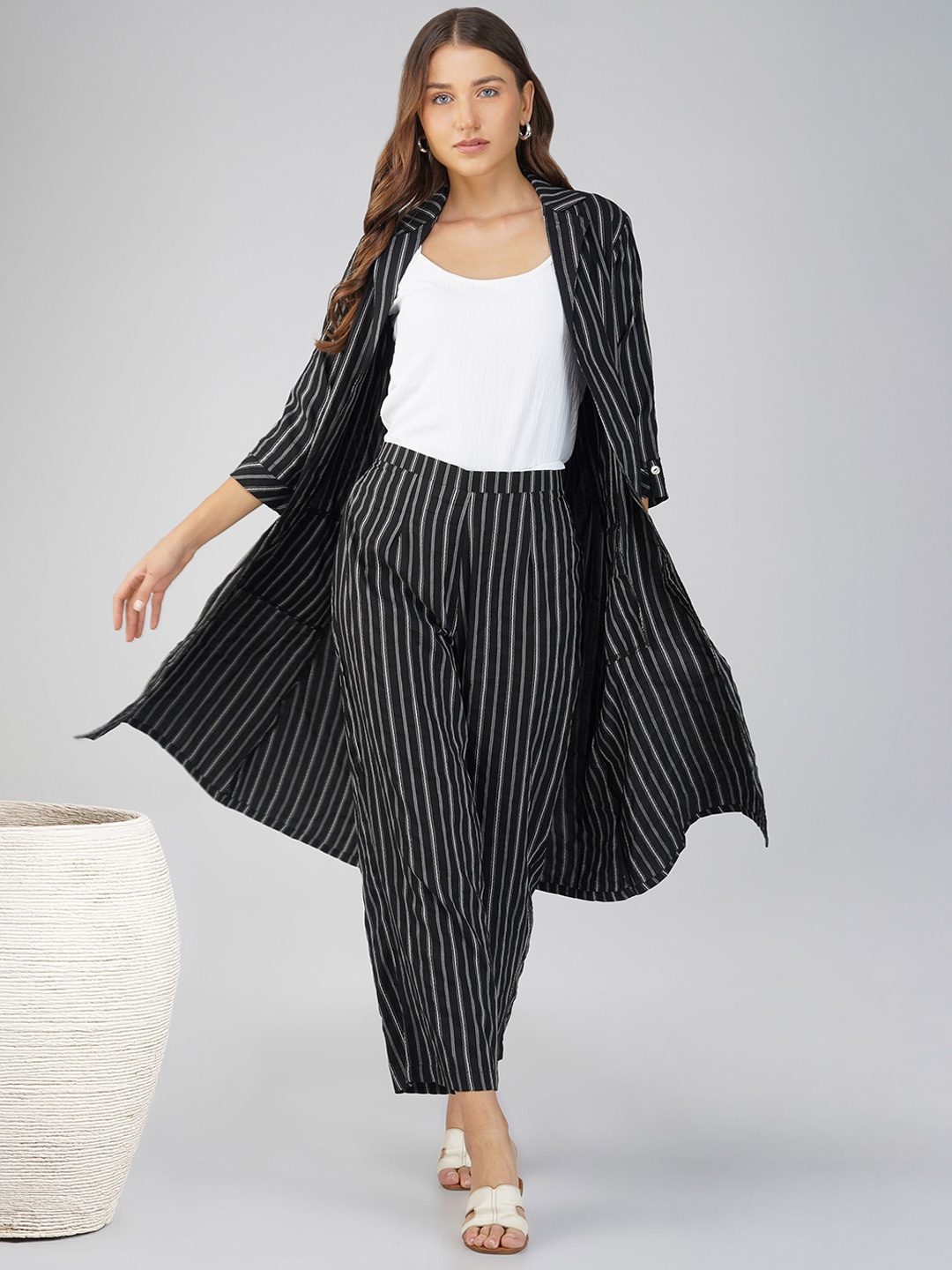 

Bindigasm Striped Top Jacket & Palazzos, Black