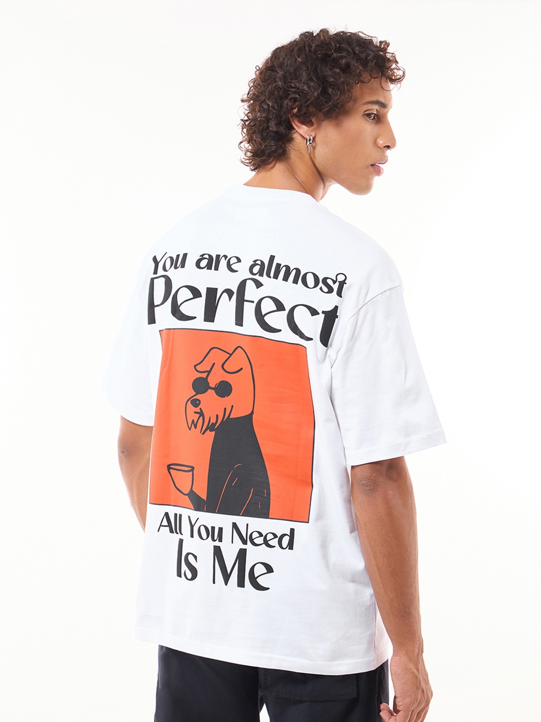 Bewakoof Graphic Printed Round Neck Pure Cotton Oversized T-shirt, White