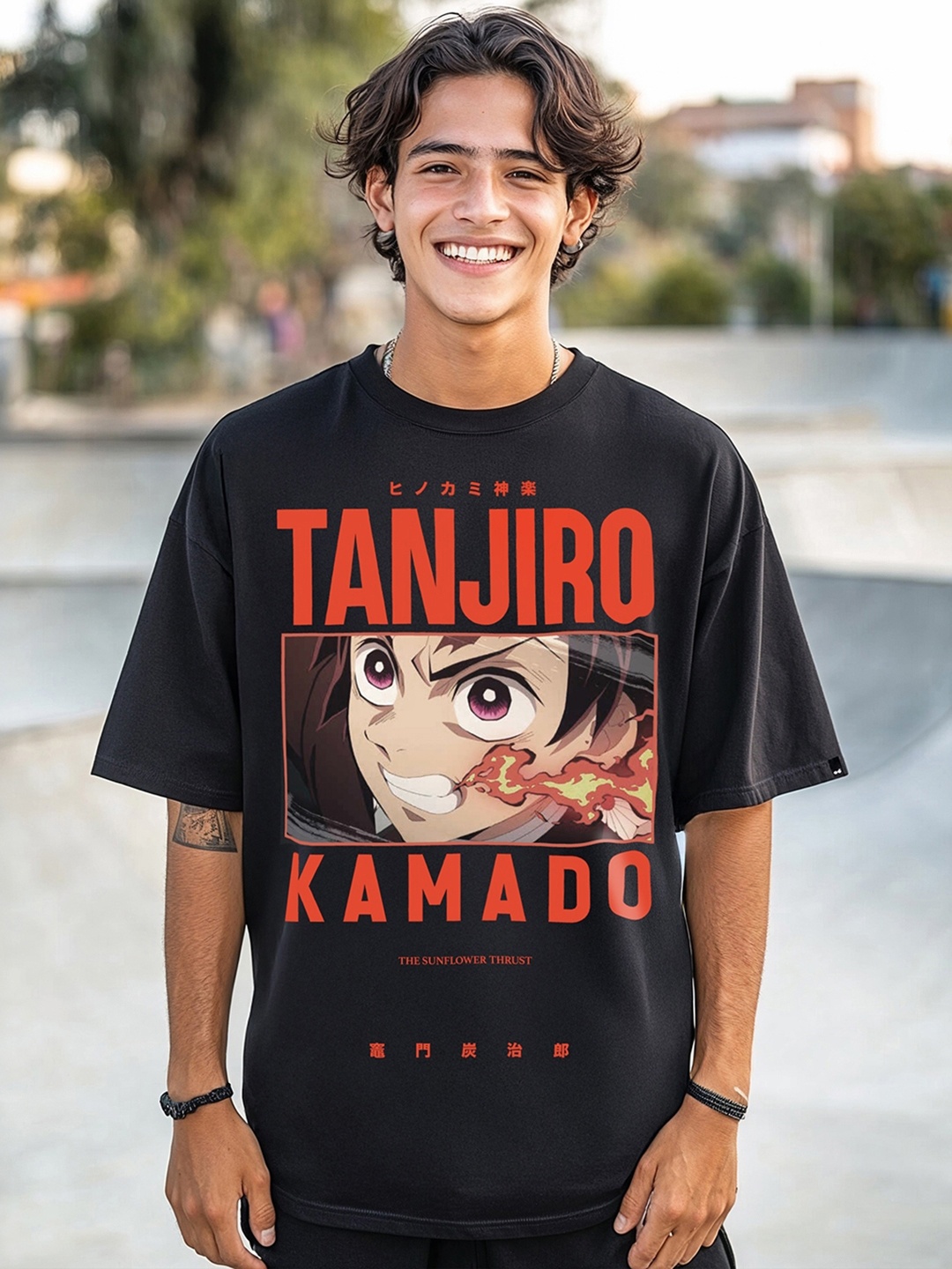 

Bewakoof Demon Slayer Anime Graphic Pure Cotton Oversized T-shirt, Black