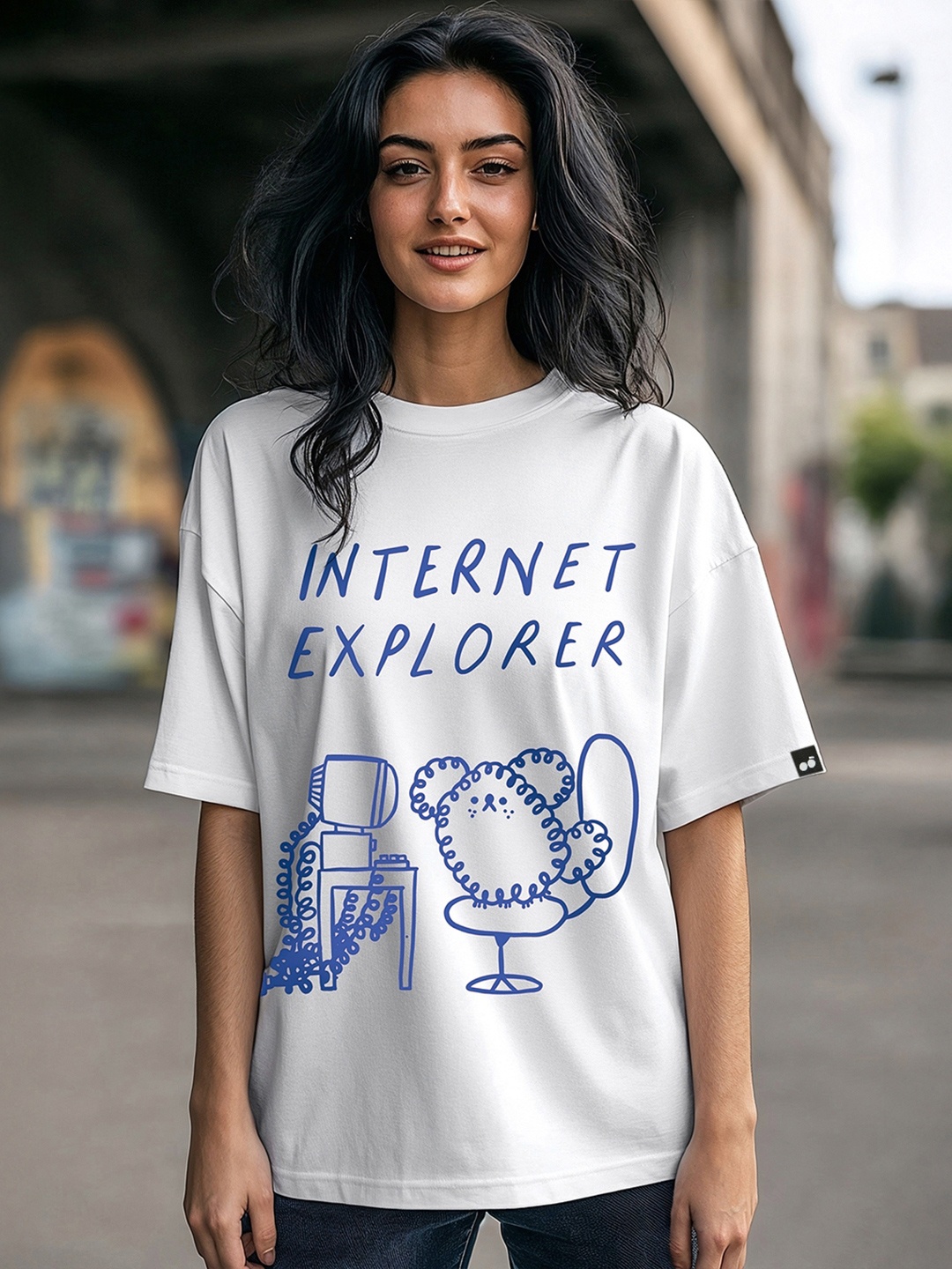 

Bewakoof Women Graphic Printed Round Neck Cotton Oversized T-shirt, White