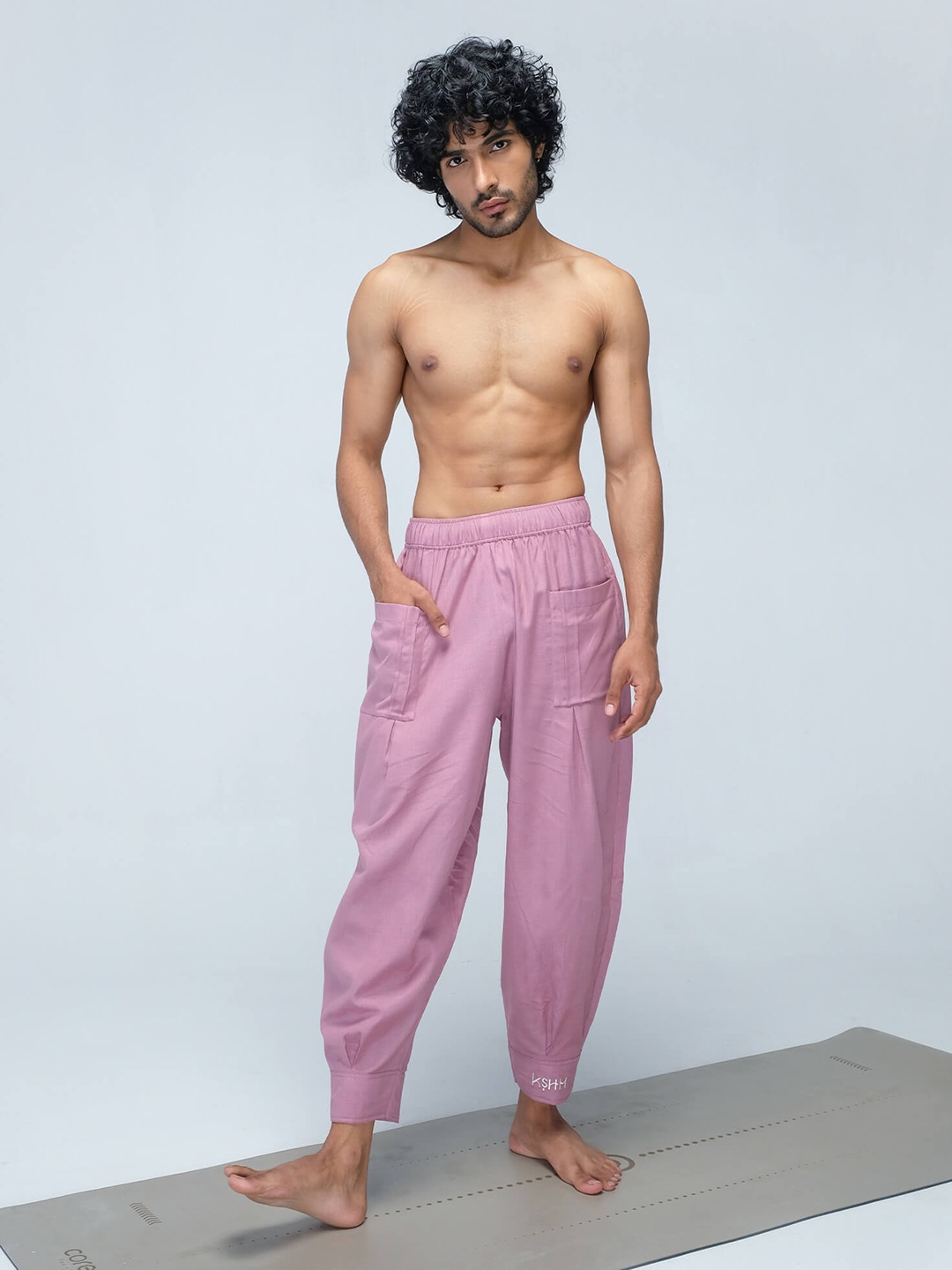 

KSHM Unisex Pure Cotton Mid-Rise Harem Pants, Pink