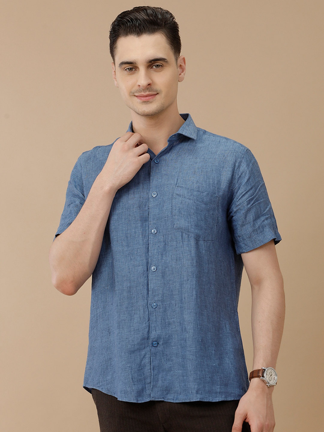 

Linen Club Men Contemporary Slim Fit Opaque Casual Shirt, Blue