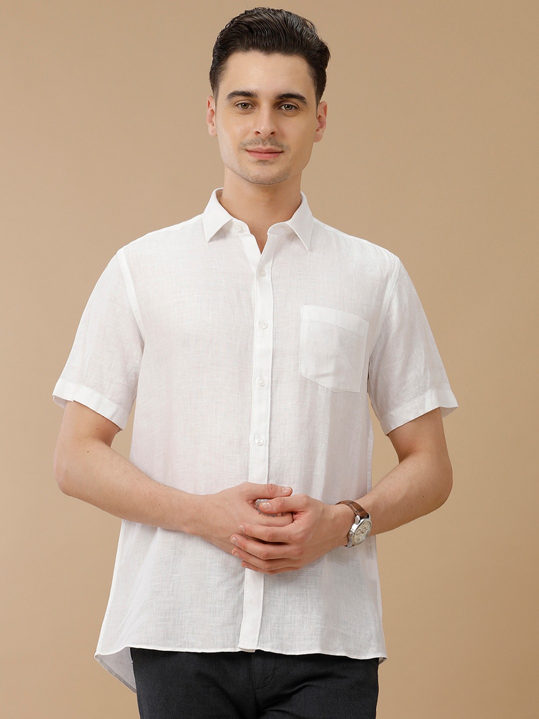 

Linen Club Men Contemporary Slim Fit Solid Opaque Casual Shirt, White