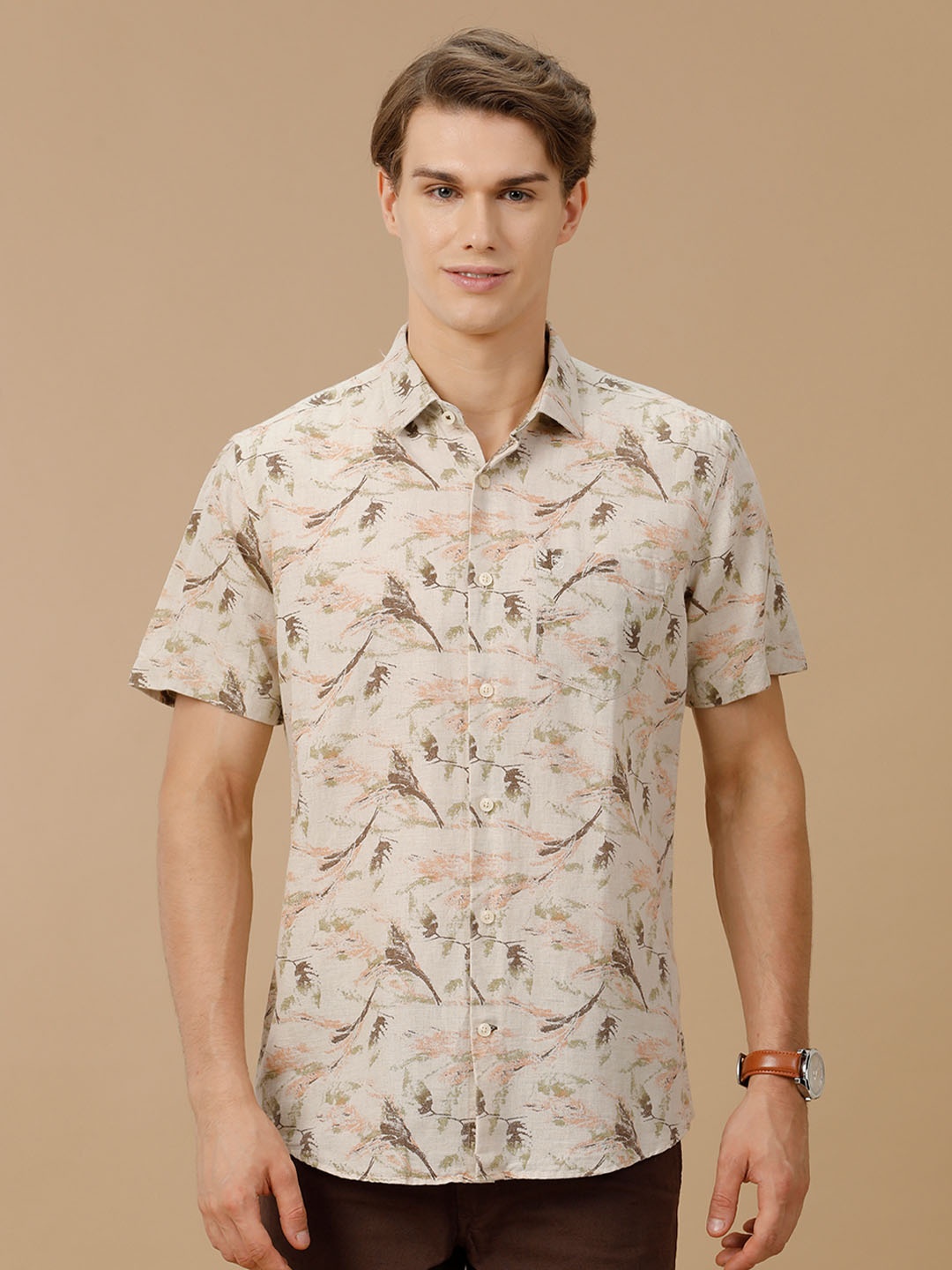 

Linen Club Men Contemporary Slim Fit Opaque Printed Casual Shirt, Green