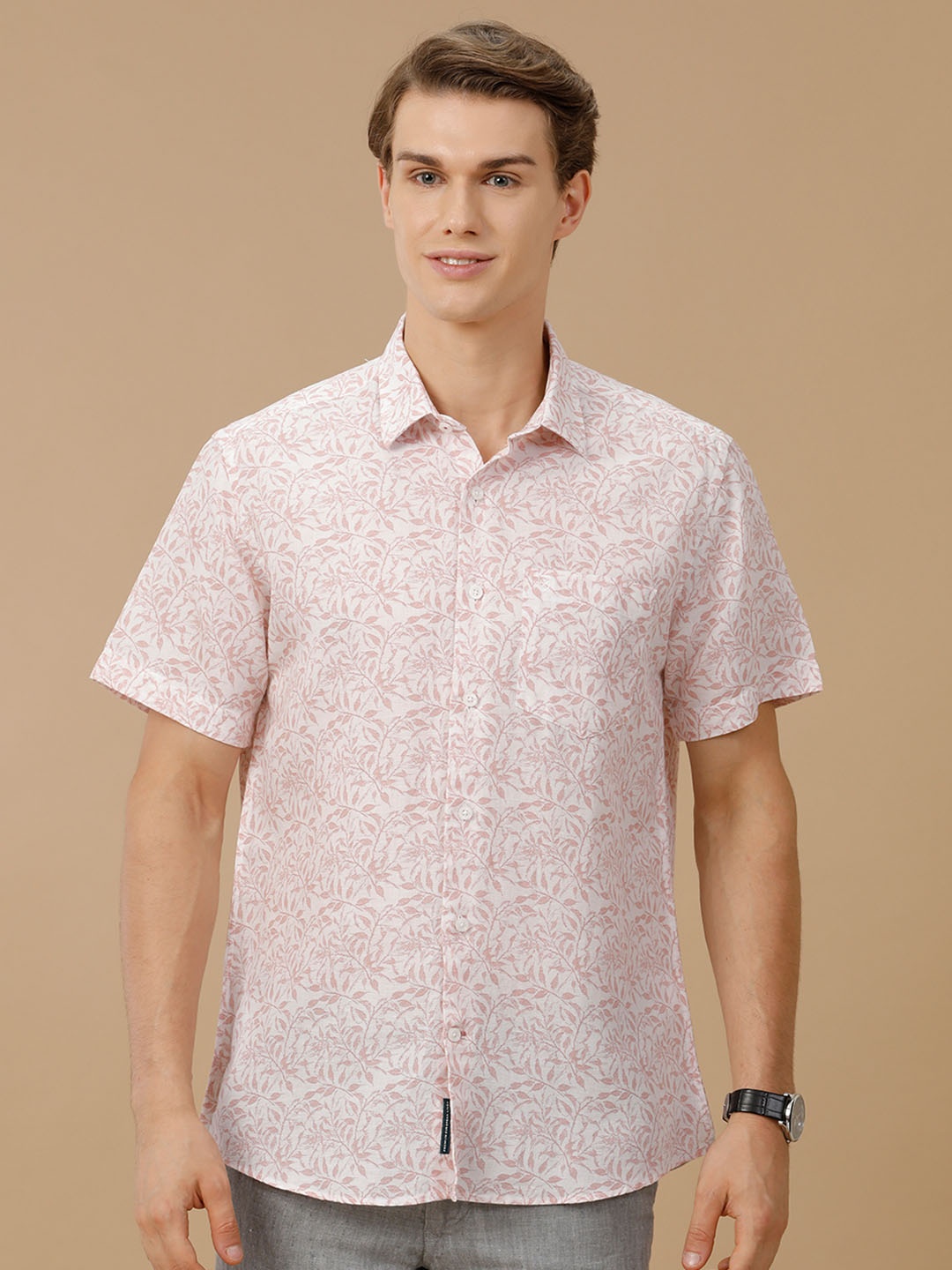

Linen Club Men Contemporary Slim Fit Spread Collar Pure Linen Shirt, Pink