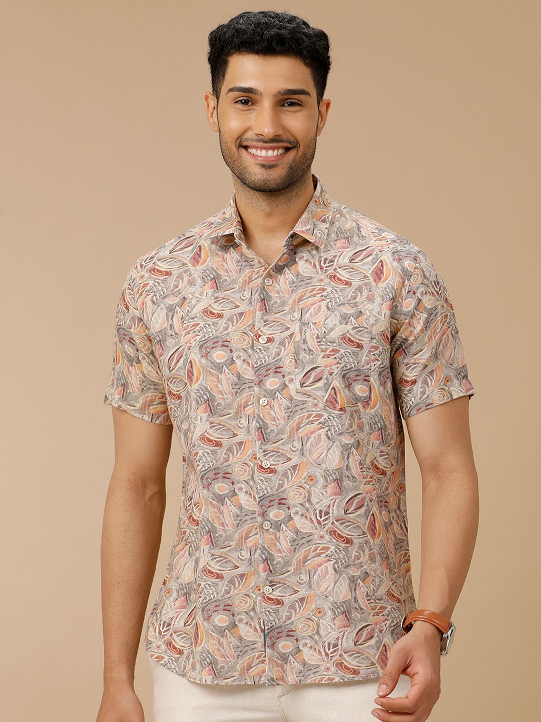 

Linen Club Men Contemporary Slim Fit Opaque Printed Casual Shirt, Grey