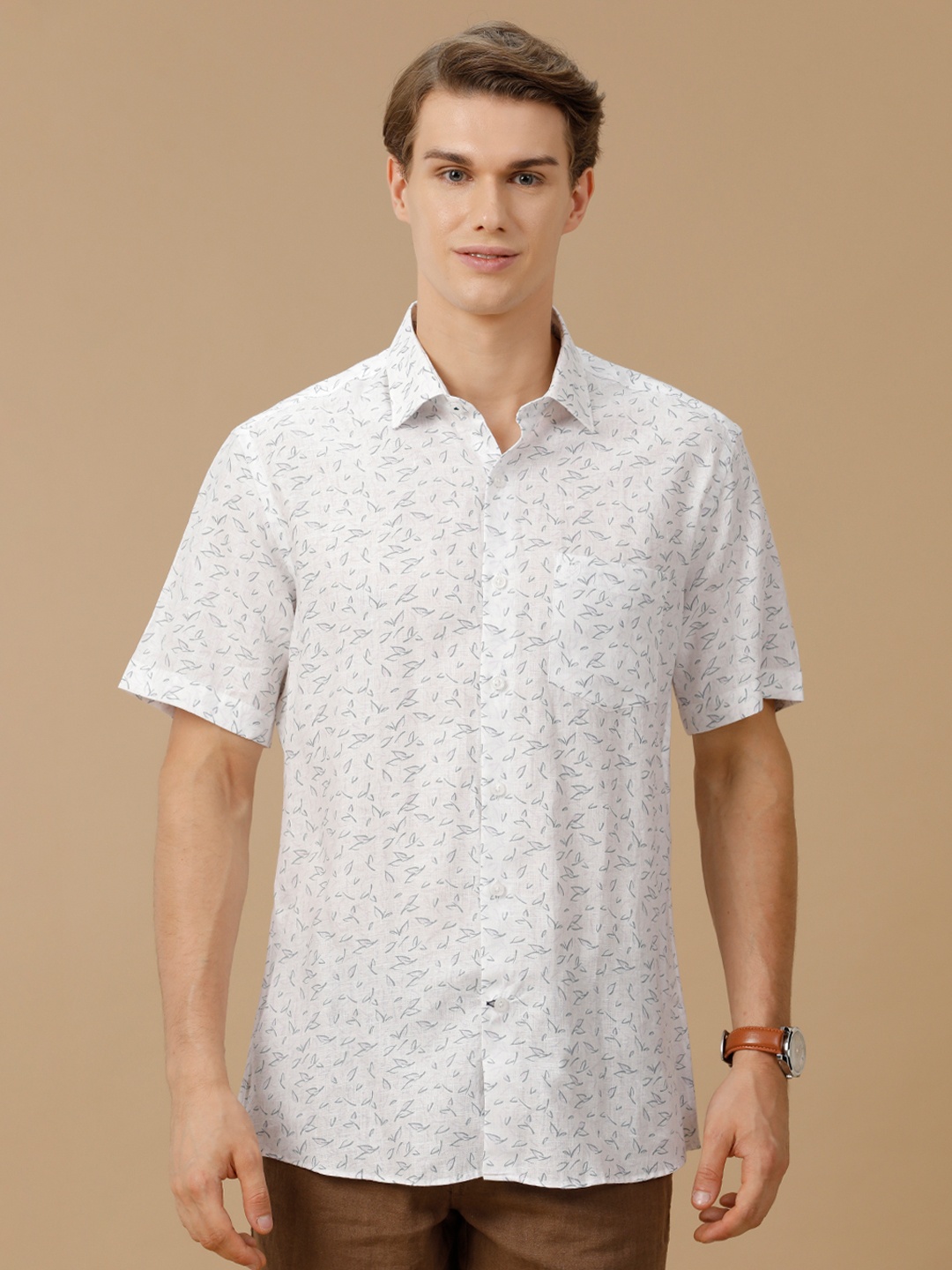 

Linen Club Men Contemporary Slim Fit Abstract Printed Linen Casual Shirt, White