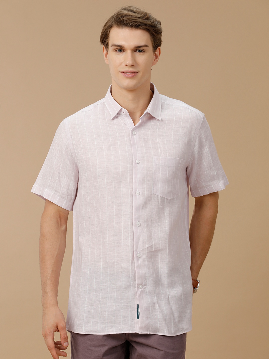 

Linen Club Men Contemporary Slim Fit Striped Opaque Casual Shirt, Purple