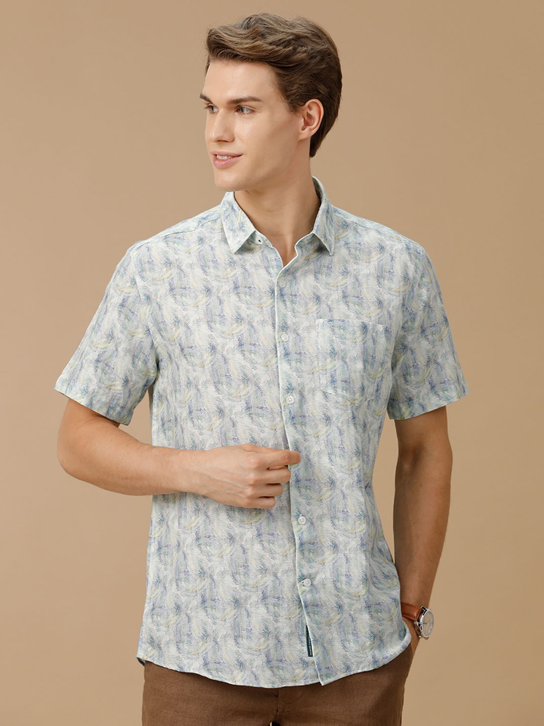 

Linen Club Men Contemporary Slim Fit Opaque Printed Casual Shirt, Blue