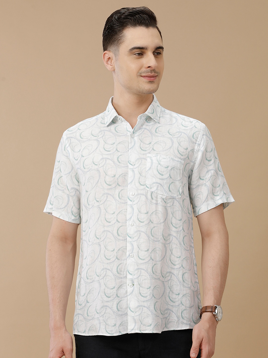 

Linen Club Men Contemporary Slim Fit Printed Casual Shirt, White