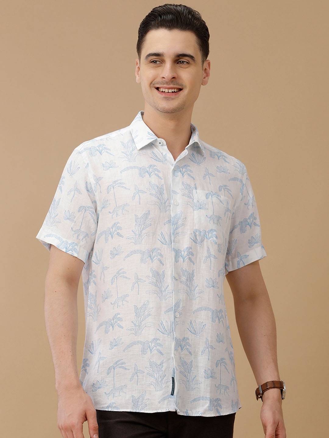 

Linen Club Men Contemporary Slim Fit Floral Printed Opaque Casual Shirt, White