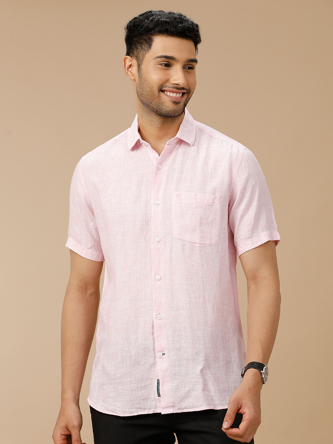 

Linen Club Men Contemporary Slim Fit Solid Linen Casual Shirt, Pink