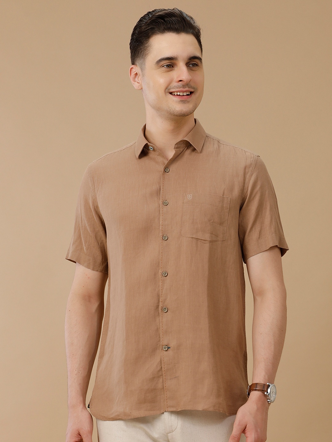 

Linen Club Men Contemporary Slim Fit Casual Shirt, Brown