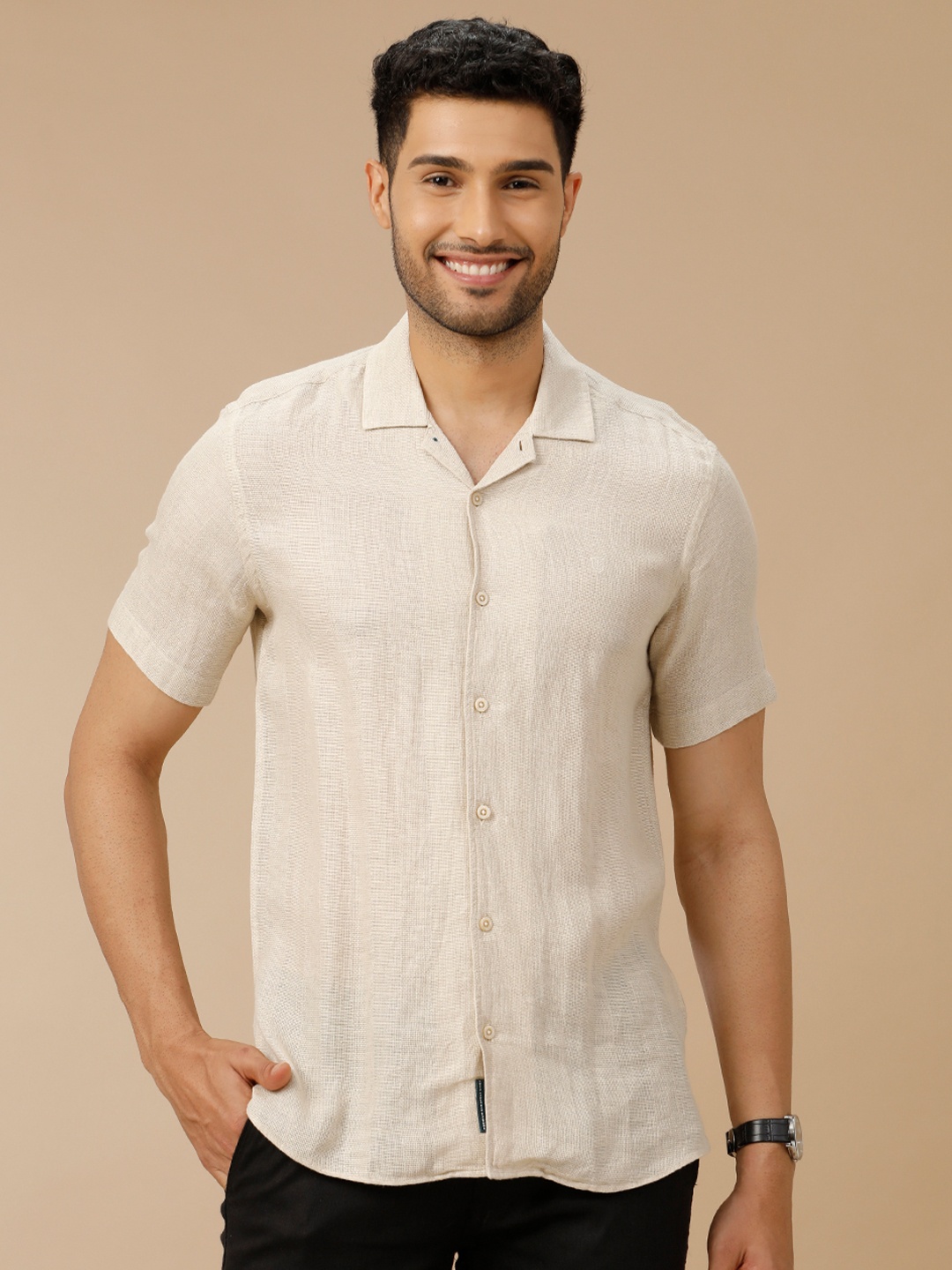 

Linen Club Men Contemporary Slim Fit Opaque Casual Shirt, Beige