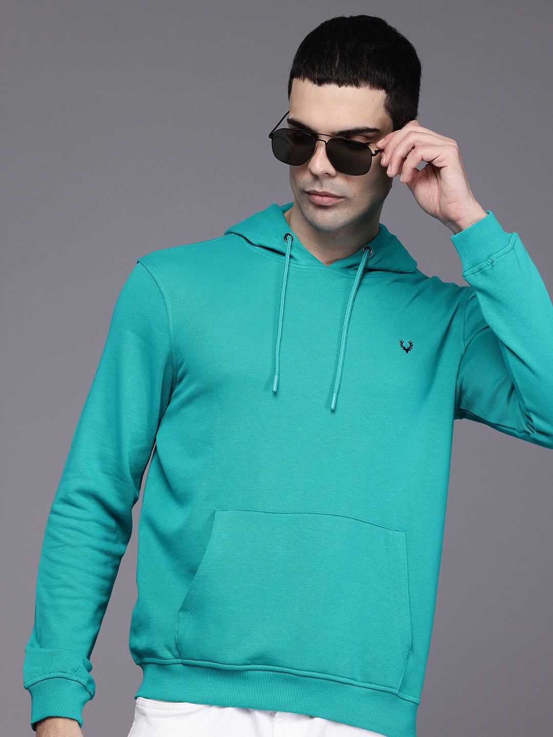 

Allen Solly Solid Hooded Sweatshirt, Turquoise blue