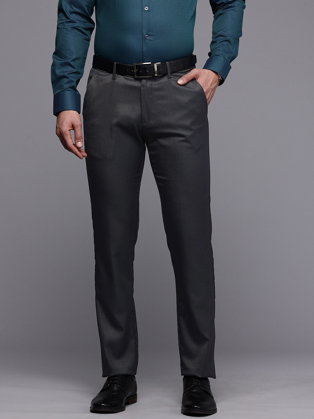 

Allen Solly Men Textured Slim Fit Formal Trousers, Charcoal