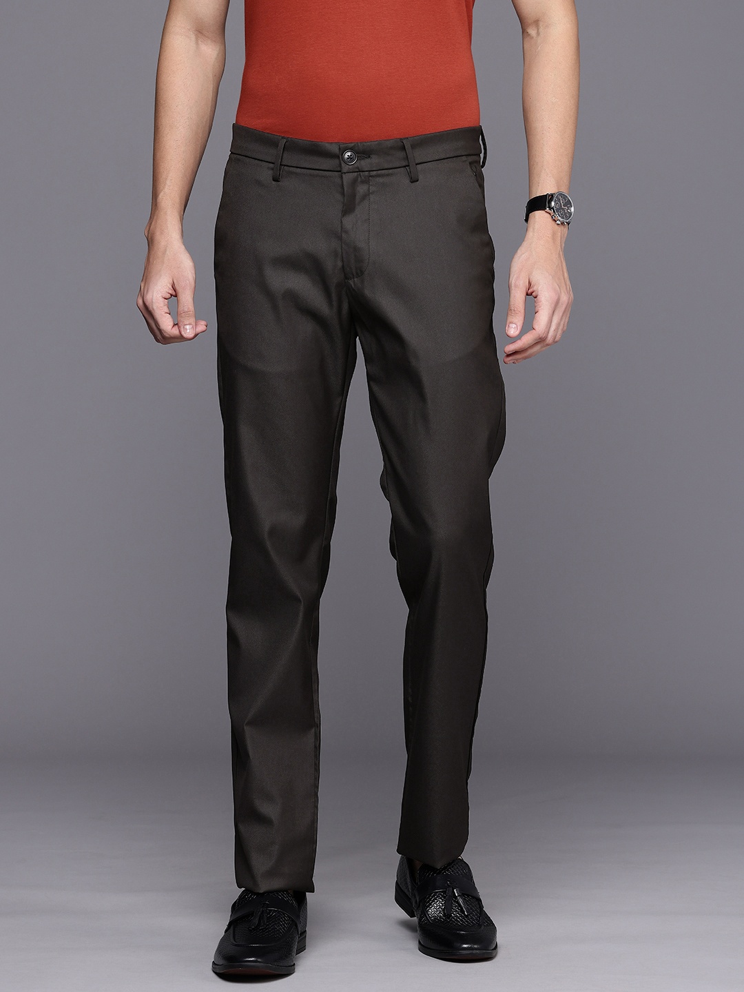 

Allen Solly Men Slim Fit Casual Trousers, Brown