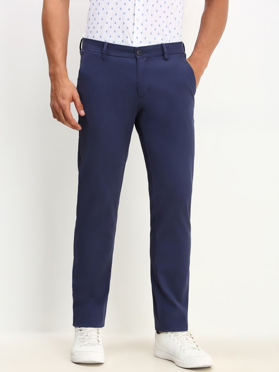 

Allen Solly Men Slim Fit Smart Casual Chinos Trousers, Blue