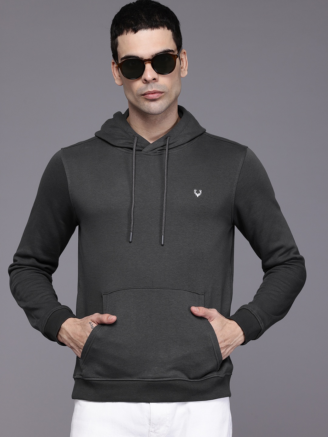 

Allen Solly Solid Hooded Sweatshirt, Charcoal
