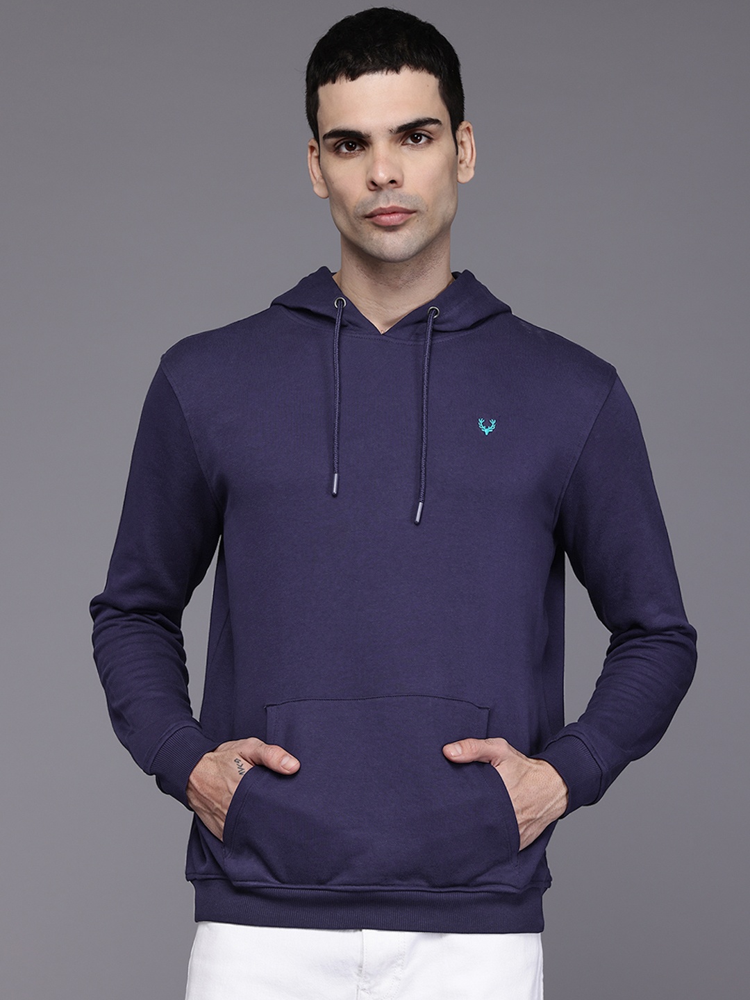 

Allen Solly Solid Hood Sweatshirt, Navy blue