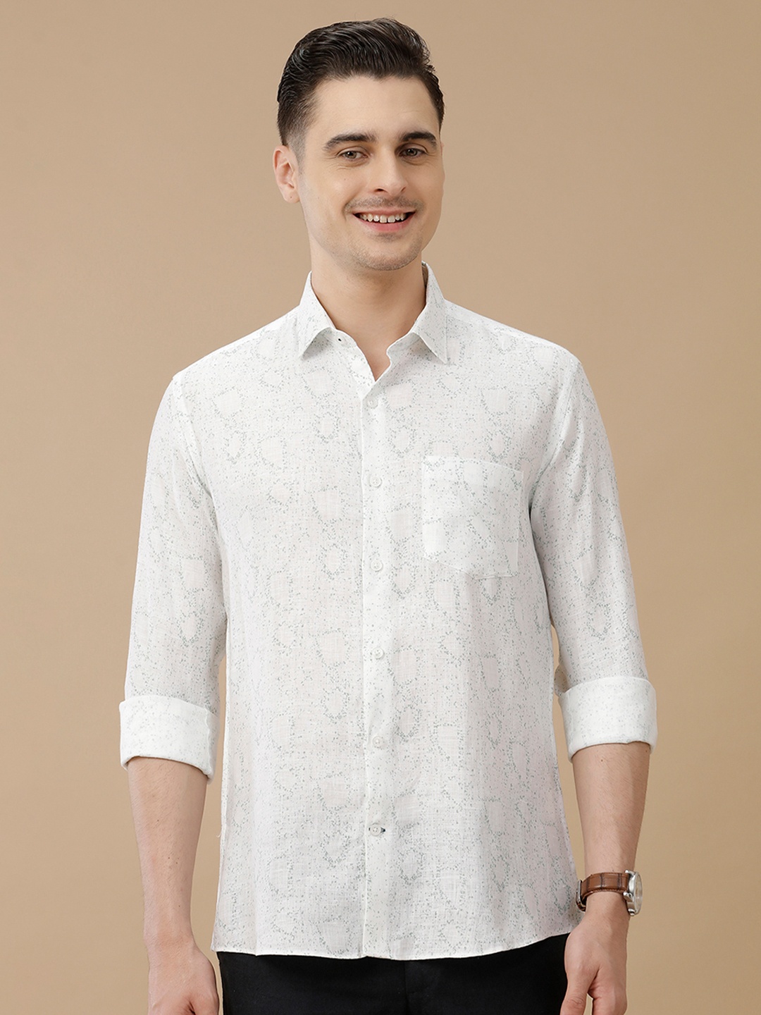 

Linen Club Men Contemporary Slim Fit Opaque Printed Casual Shirt, White