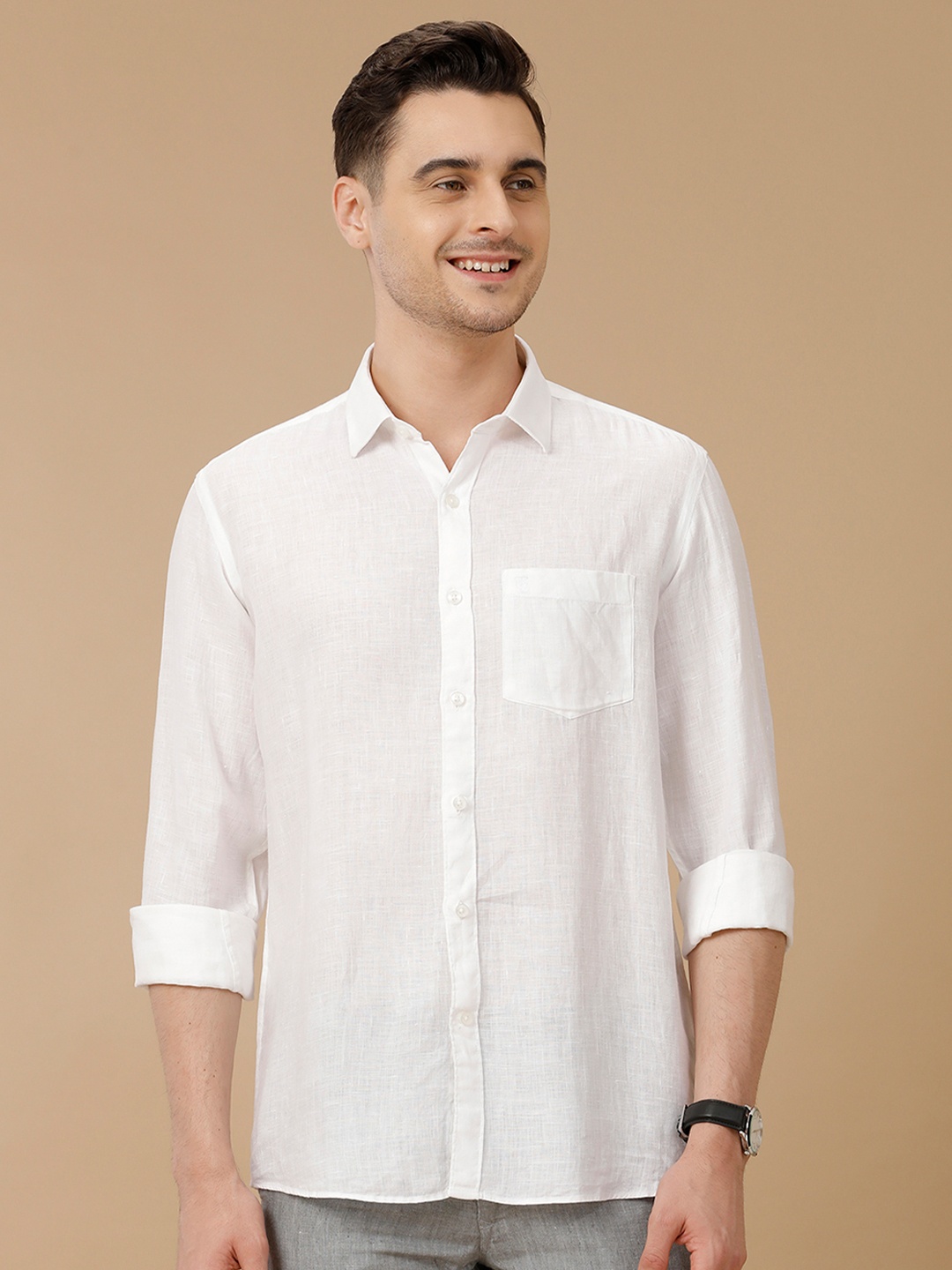 

Linen Club Men Contemporary Solid Opaque Casual Shirt, White