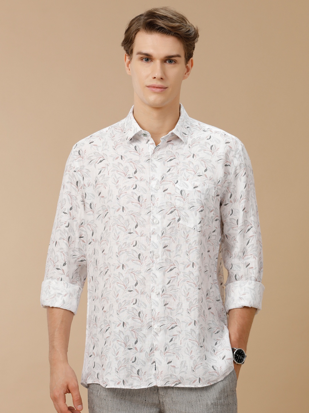 

Linen Club Men Contemporary Floral Printed Opaque Casual Shirt, White