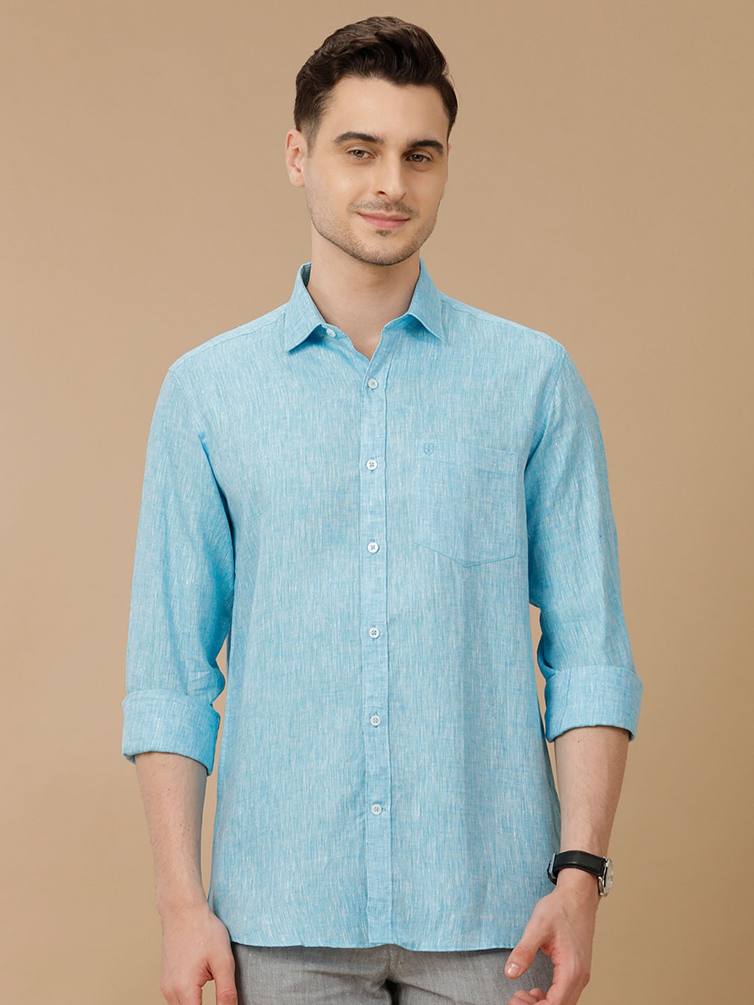 

Linen Club Men Contemporary Slim Fit Opaque Casual Shirt, Turquoise blue