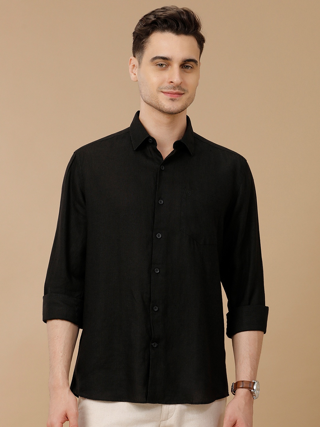 

Linen Club Men Contemporary Slim Fit Opaque Casual Shirt, Black