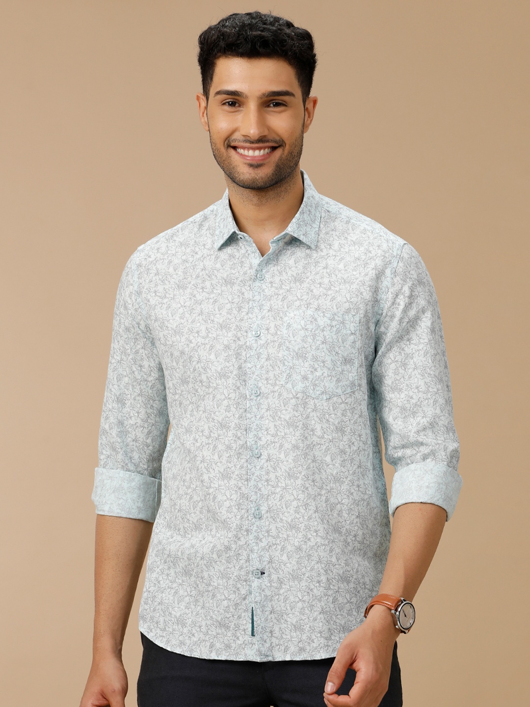 

Linen Club Men Contemporary Slim Fit Floral Printed Opaque Casual Shirt, Blue