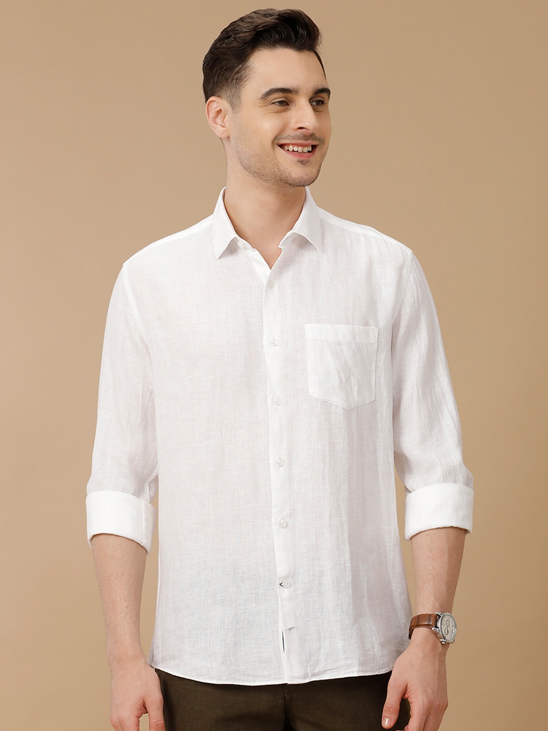 

Linen Club Men Contemporary Spread Collar Slim Fit Shirt, White