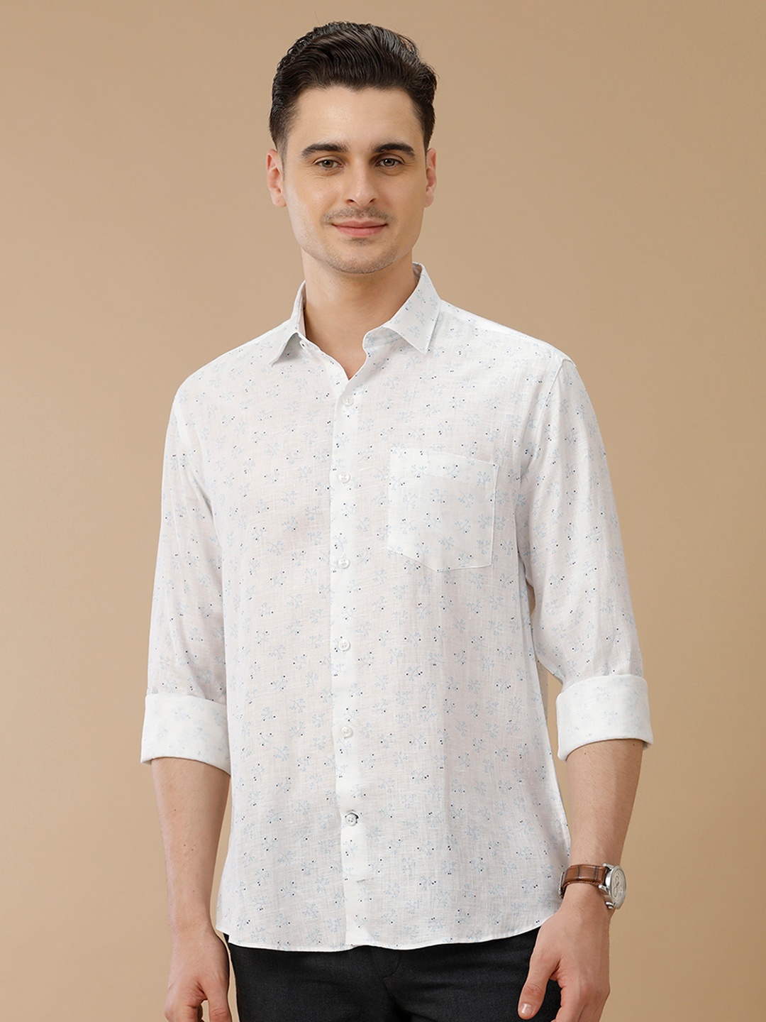 

Linen Club Men Contemporary Slim Fit Opaque Printed Casual Shirt, White