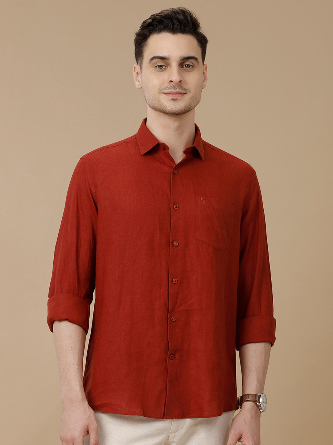 

Linen Club Men Contemporary Slim Fit Casual Shirt, Red