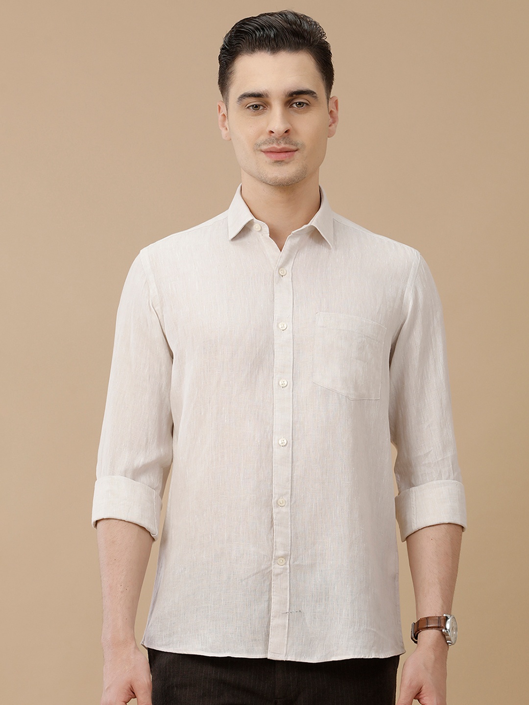 

Linen Club Men Contemporary Slim Fit Opaque Casual Shirt, Beige