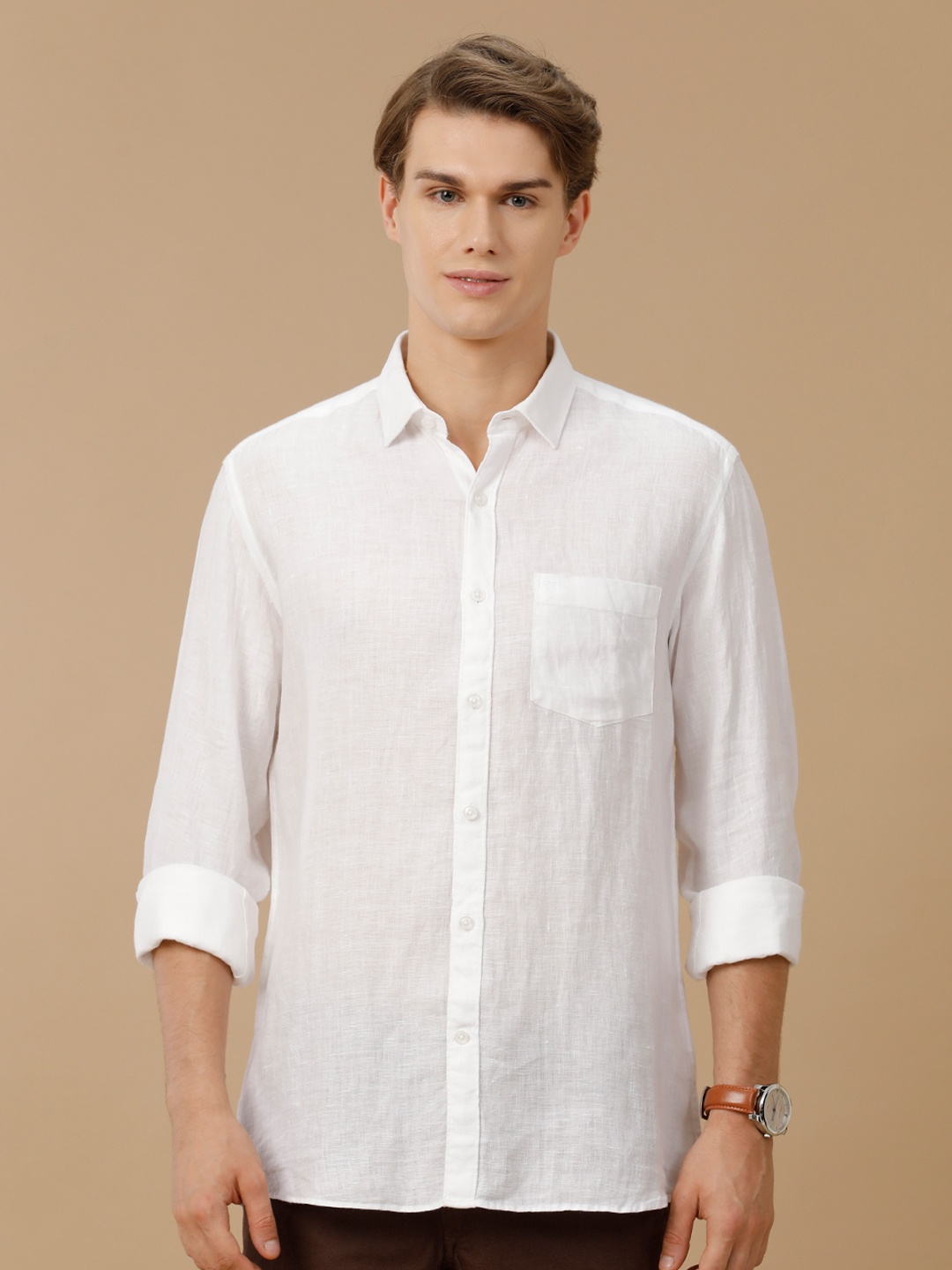 

Linen Club Men Contemporary Slim Fit Solid Linen Casual Shirt, White