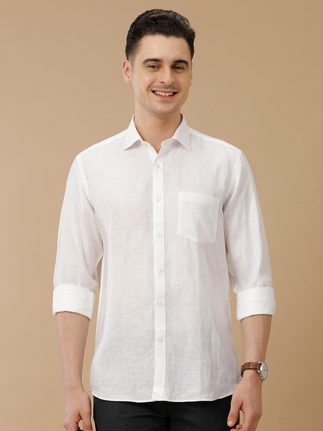 

Linen Club Men Contemporary Slim Fit Solid Opaque Linen Casual Shirt, White