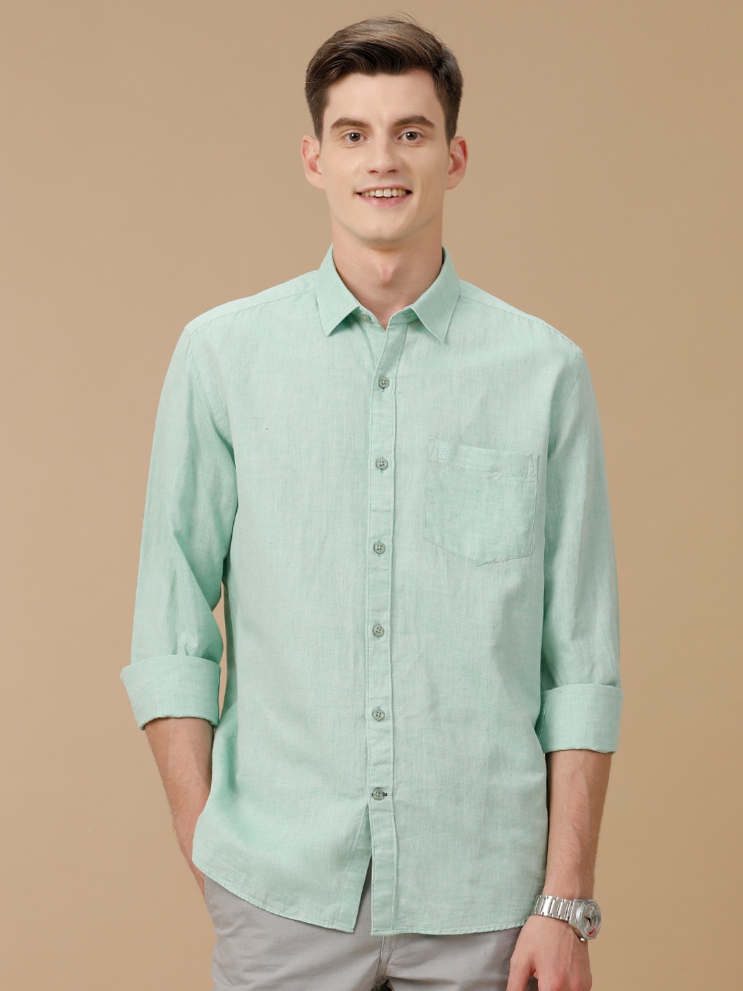 

CAVALLO by Linen Club Men Contemporary Slim Fit Spread Collar Shirt, Green
