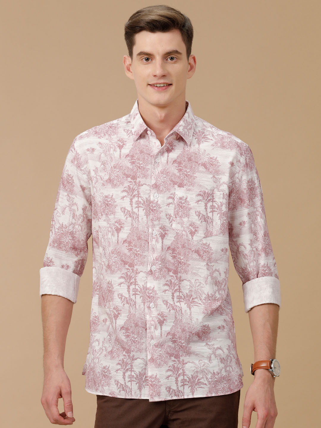 

CAVALLO by Linen Club Men Contemporary Slim Fit Opaque Printed Casual Shirt, Purple