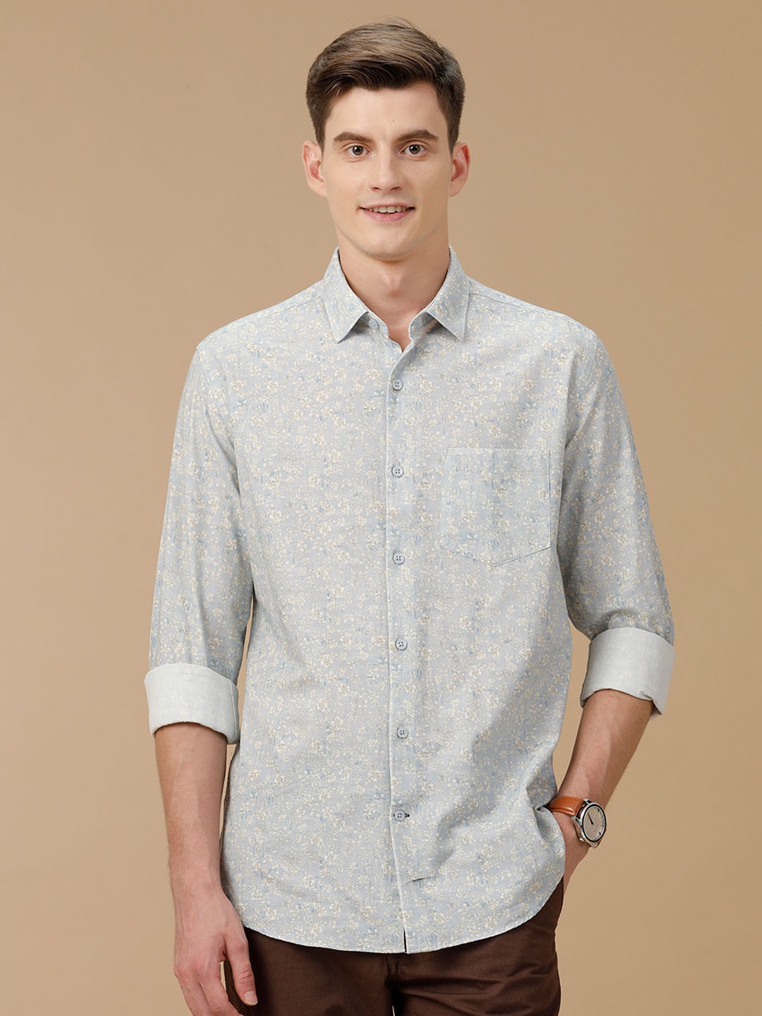 

CAVALLO by Linen Club Men Contemporary Slim Fit Floral Printed Casual Shirt, Blue