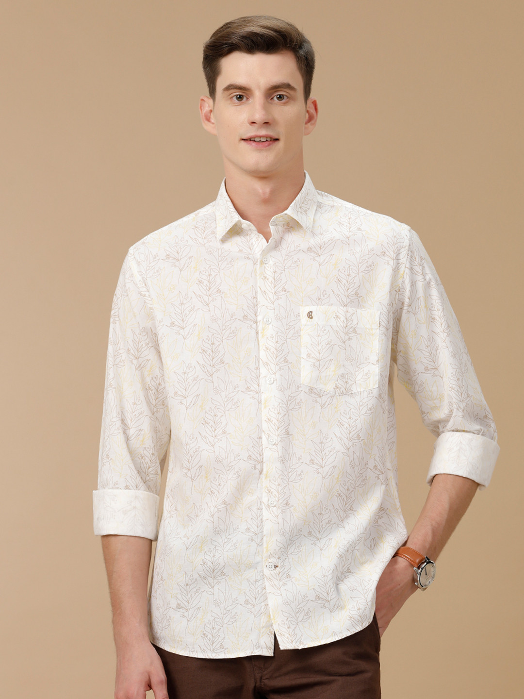 

CAVALLO by Linen Club Men Contemporary Slim Fit Floral Printed Casual Shirt, White