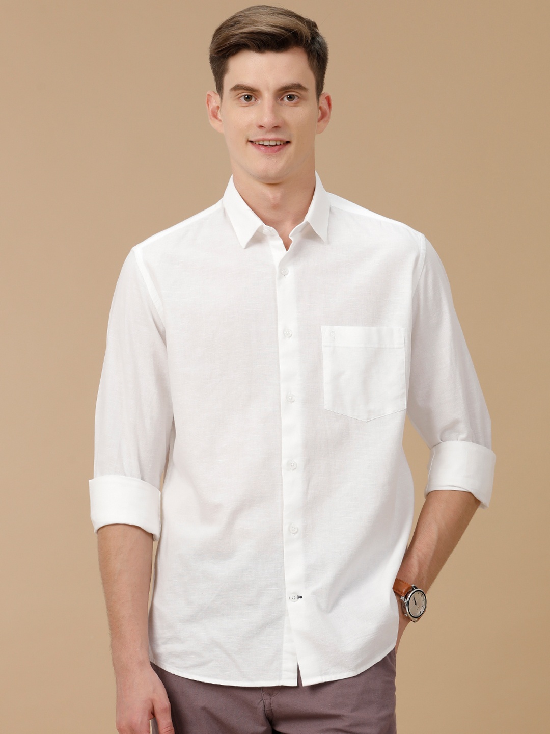 

CAVALLO by Linen Club Men Contemporary Slim Fit Opaque Casual Shirt, White