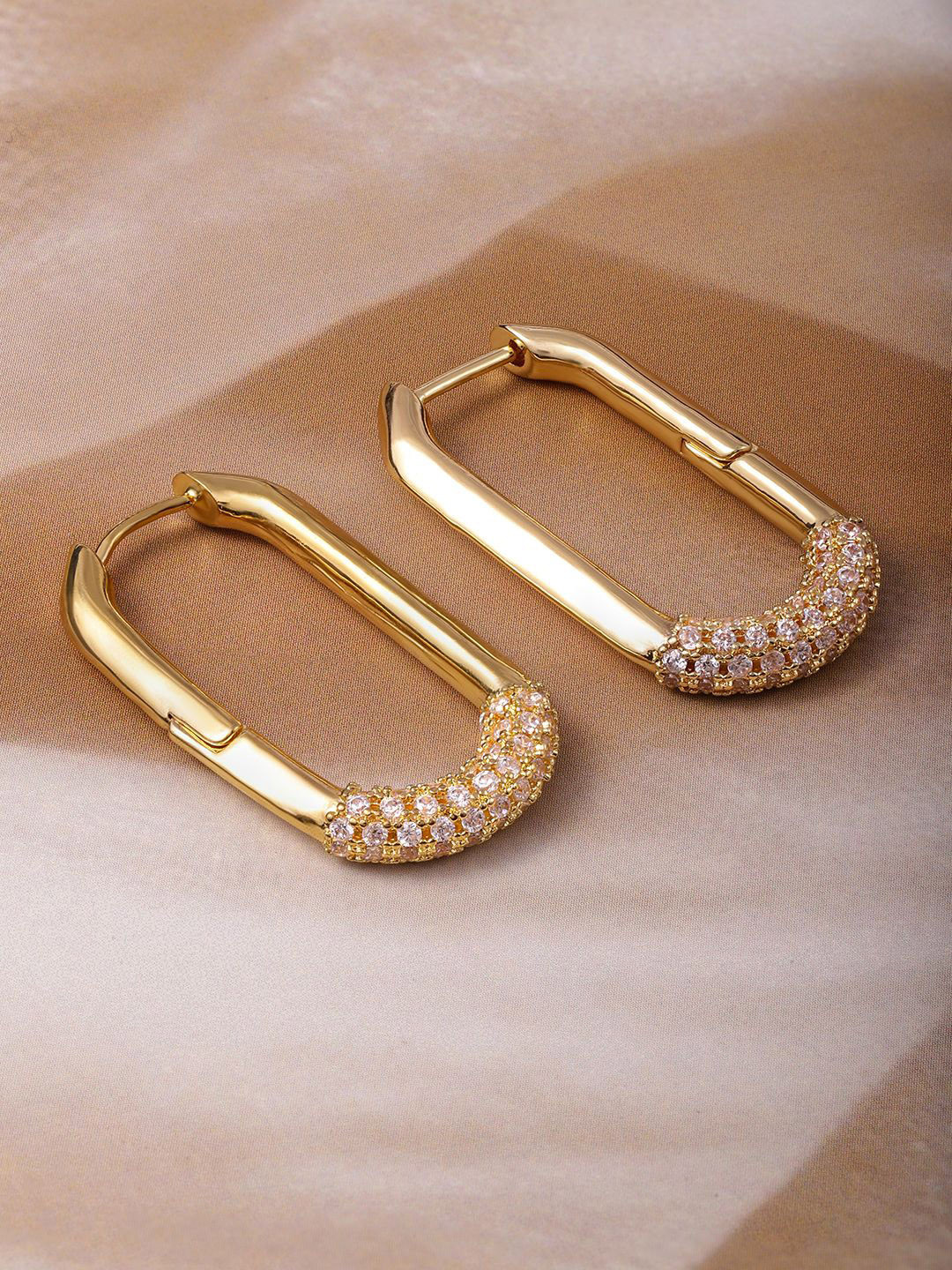 

Rubans 18K Gold Plated Rectangular Hoop Earrings with Cubic Zirconia Accents