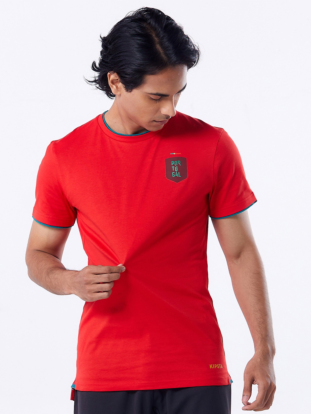 

Kipsta By Decathlon Men Red Pure Cotton Round Neck Short Sleeves Tshirts