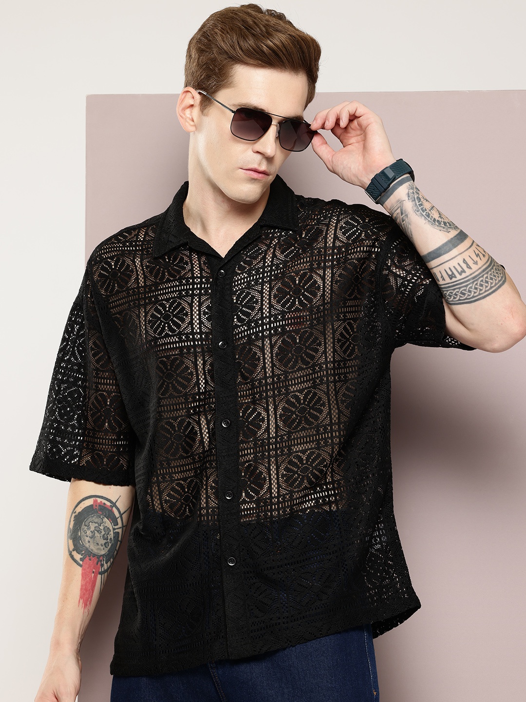 

Kook N Keech Sheer Casual Shirt, Black